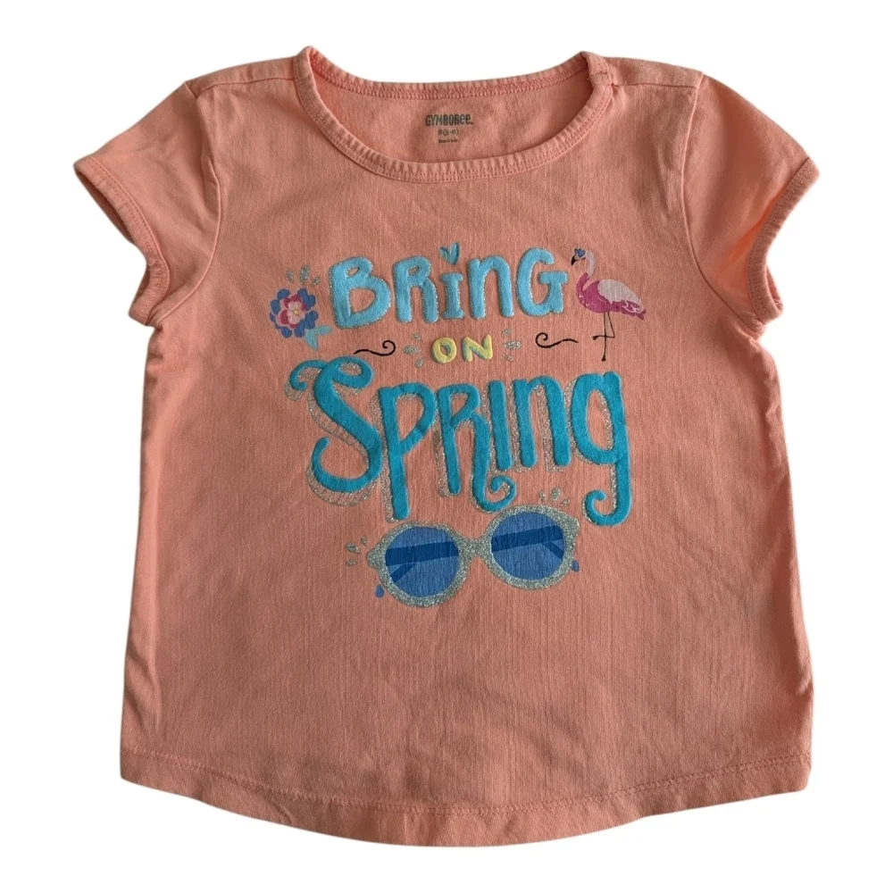 Gymboree Girls Peach Short-Sleeve 'Bring On Spring' Graphic Tee Size 5-6